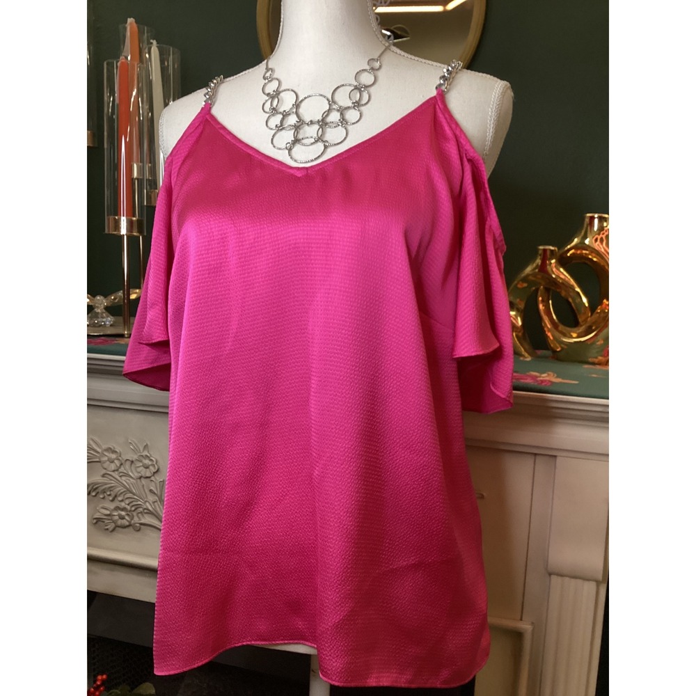 Michael Kors Pink Cold Shoulder Blouse Womens Medium Chain Strap‎ Top